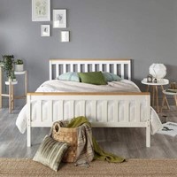 Super King Bed Frame, Aspire Beds Atlantic Wood White Shaker w/ Wood Highlights