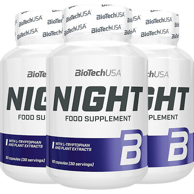 NIGHT 60 Kapseln L-Tryptophan, Kirsch- & Mutterkraut-Extrakt für ruhigen Schlaf