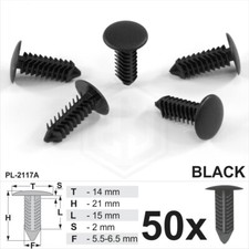 50 x Black Plastic Fir Tree Trim Clips 6mm Hole 14mm Head Car Van Push In Button