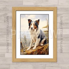 Border Collie print. by L Martyn. A4 Textured canvas paper. Framed or Unframed.