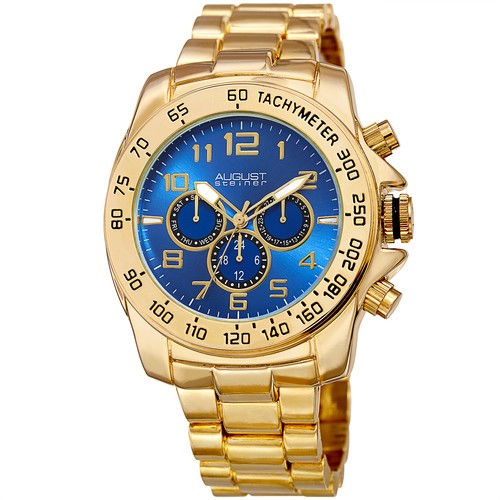 Uomo August Steiner AS8095YGBU Quarzo Due Fuso Orario Data Acciaio Orologio  | eBay