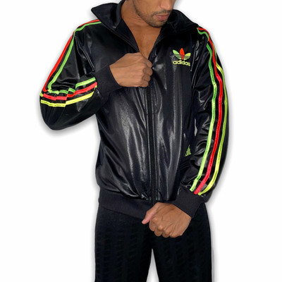 Muy Raro Nwt Vintage Adidas Chile Chaqueta Brillante Glanz Negro Amarillo  Med | eBay