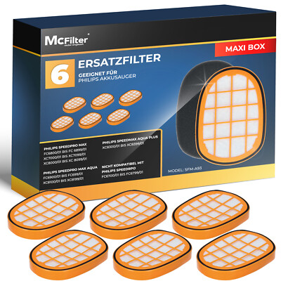 6x Filter Ersatzfilter für Philips SpeedPro Max FC6826/01 kabeloser Staubsauger