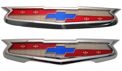NEW Hood & Trunk Lid Emblem Set w/Bezels / For 1955 Chevy 150 210 Bel Air Nomad
