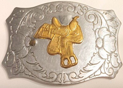 Chambers Belt Co Western Horse Saddle Floral Belt Buckle  display picture 1