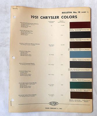1951 CHRYSLER DUPONT COLOR PAINT CHIP CHART ALL MODELS ORIGINAL MOPAR