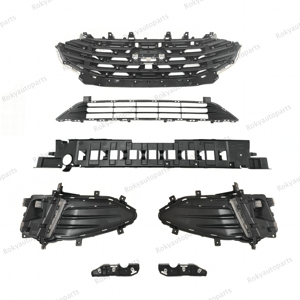 11-Piece Chrome Mesh Grille & Fog Light Kit For 2014-2016 Hyundai Elantra (Front Bumper, Black Housing, Halogen) - View #3