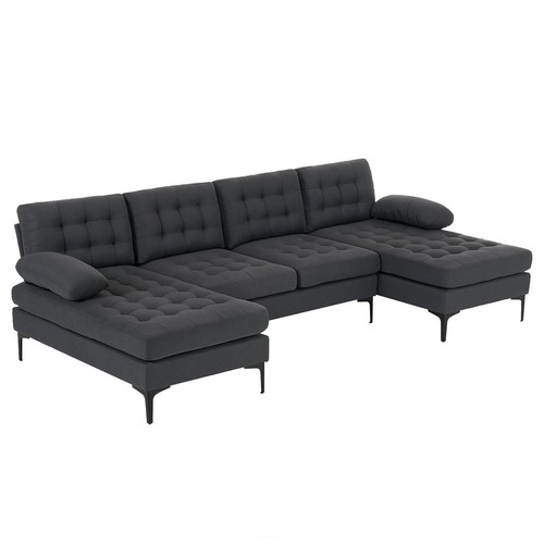 Modern U-Shaped Sectional Sofa Couch, 110'' Upholstered Couch with 2 Chaise Gray - Picture 2 of 9