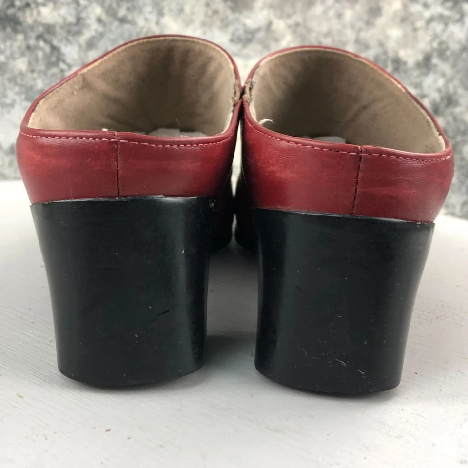 Munro Feminino Tamanho 6M Couro Vermelho Salto Absorvente de Choque Slip On Bloco Salto Mules - Imagem 4 de 4