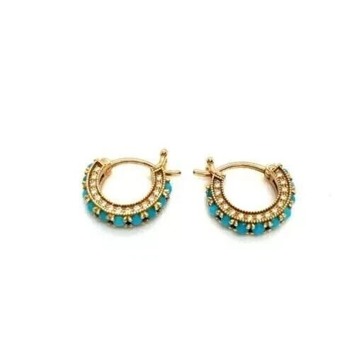 2 Ct Round Cut Lab-Created Turquoise Huggie Hoop Earrings 14K Yellow Gold Plated - Image 4 of 4