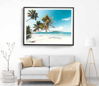 Plam Trees Print, Sea Shore Wall Art, Cloudy Sky Framed Beach Wall Art, Coastal