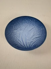 Vintage 5.25" Blue & White Bowl Saucer Raised Iris Flowers Arita Japan