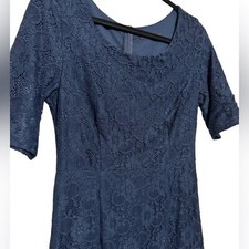 Long Modest Navy Blue Floral Lace Pencil Dress Women’s Size Medium