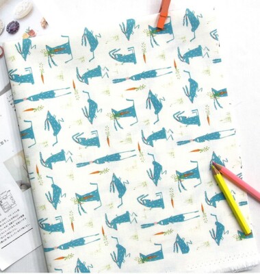 Carrot Rabbit Bunny Patterned Fabric made in Korea by Half Yard