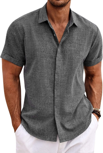 Men'S Linen Shirts Short Sleeve Casual Shirts Button down Shirt for Men Beach Su