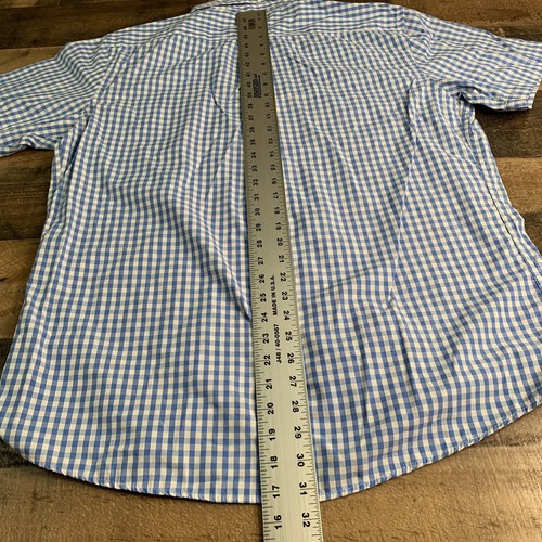IZOD MEN'S Shirt XL Blue and White Plaid Short Sleeve Button Down - Picture 7 of 9