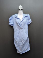 Shein Clasi Striped Print Short Sleeve Bodycon Shirt Dress Large Blue