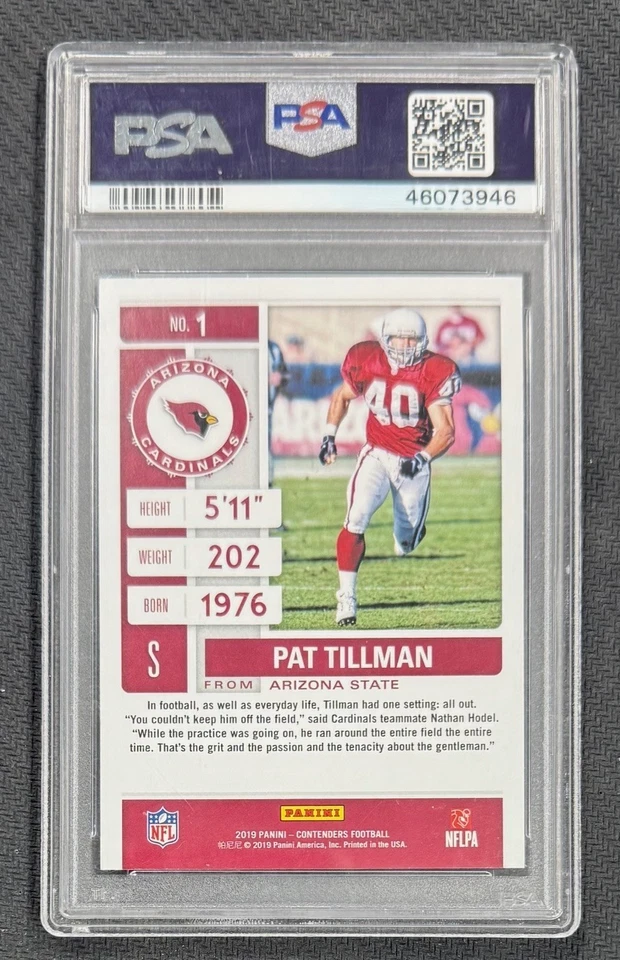 Pat Tillman 2019 Panini Contenders Football Card #1 Graded PSA 10 Cert - Image 2 of 2