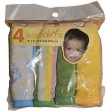 4 Pack Baby Washcloths 9"x9" Knit Terry Fabric Soft Absorbent Cotton Blend
