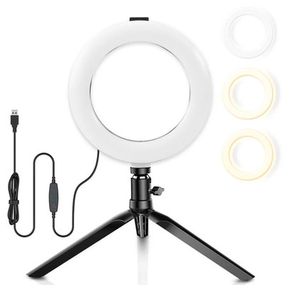 Desk Ring Fill Light 16Cm Dimmable LED Ring Light with Tripod Stand Angle Adjust