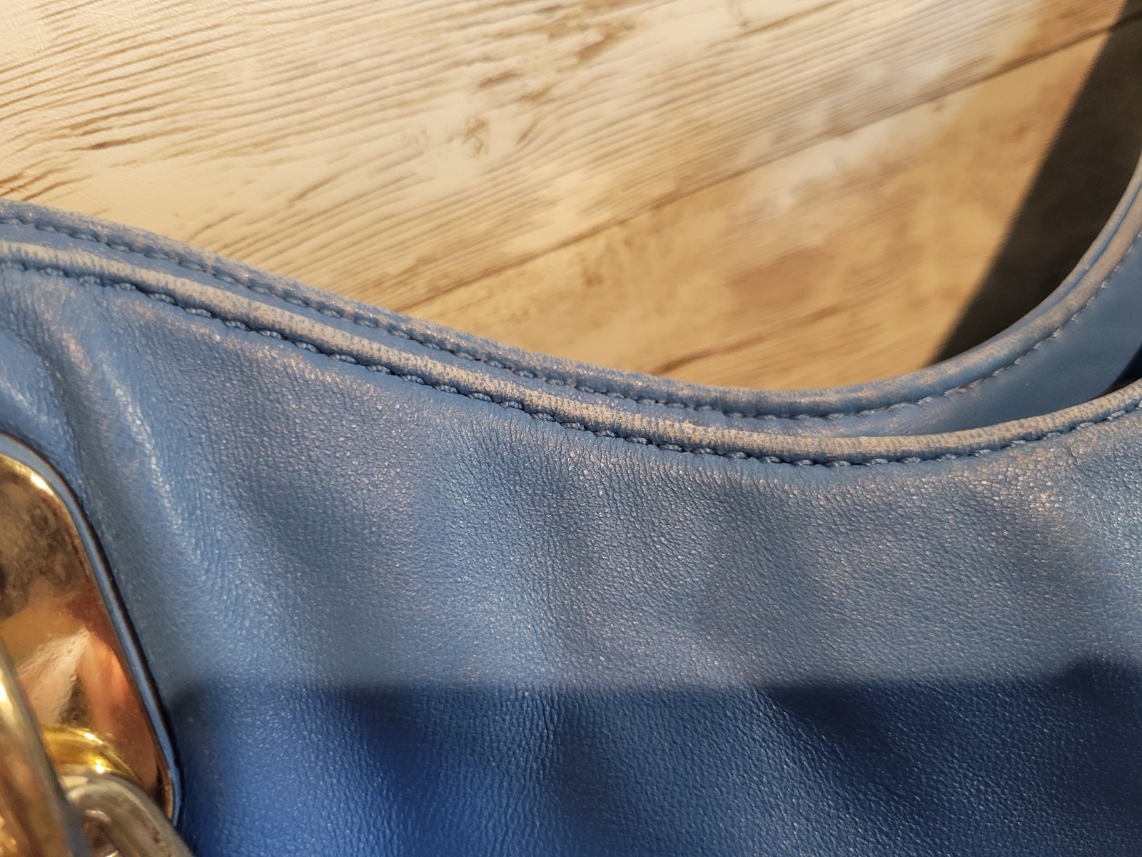 Michael Kors Leather Blue Lillie Tote Double Chain Handle Shoulder Bag Purse thumbnail 5