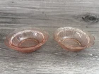 Vintage Pink Depression Glass Berry Bowls Set 2 Etched Floral Scalloped Rim