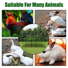 Large Metal Chicken Coop Walk-In Chicken Run 6.6x9.8x6.6 Peaked Roof w/Cover