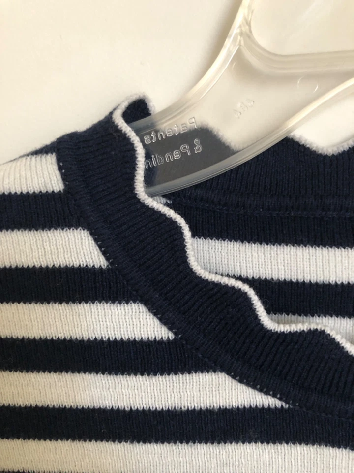 Suéter Festoneado Mango Rayas Blanco Azul Marino Oscuro Talla Pequeña Foto 4 de 4