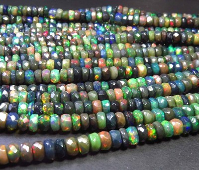 Naturschwarz Äthiopische Opal Rondell Facettiert Edelstein Perlen DIY 4.5mm 4 ''