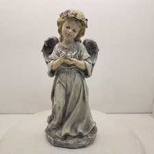 Sweet Resin Angel Holding A Dove 13 " Garden Statue.