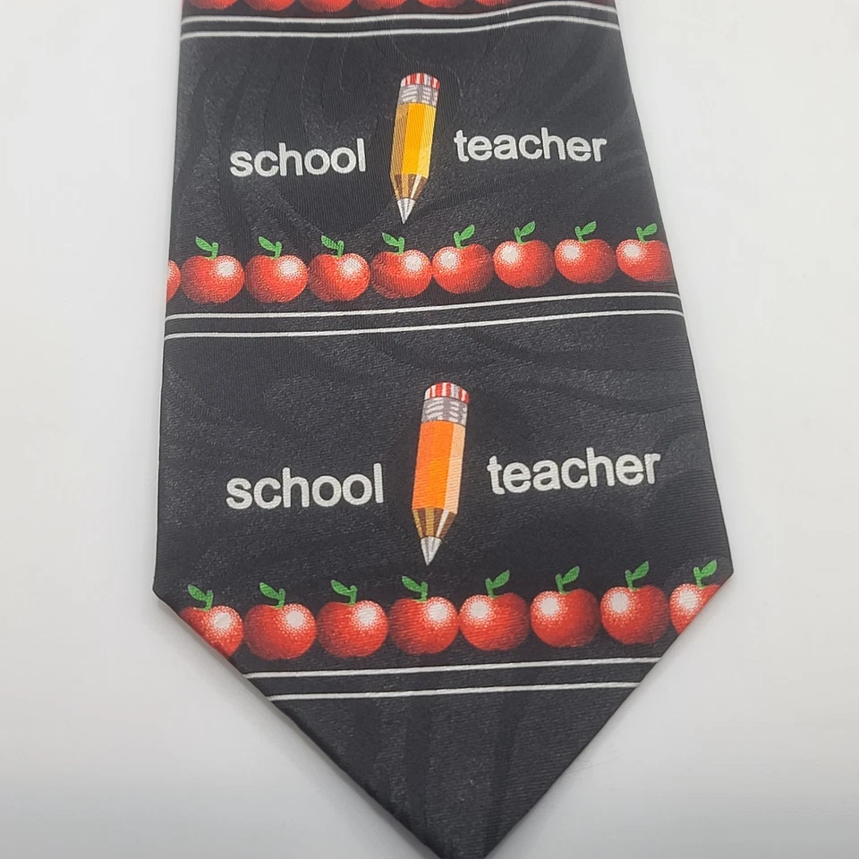 Corbata Teacher Lápiz Negro y Manzana Novedad Corbata Ancha Steven Harris Foto 2 de 4