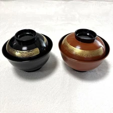 Echizen Lacquerware Soup Bowl 11.8cm Red Black Pair Kuzuryu Hitofude Used