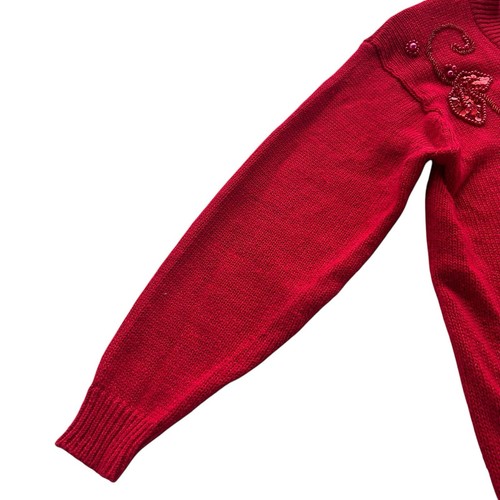 Seiberts Womens M Red Floral Beaded Sequin Knit Vintage Grandma Sweater Cardigan - Picture 12 of 23