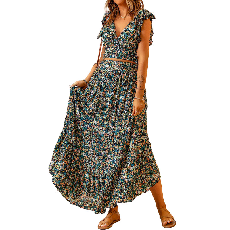 Conjunto de falda larga floral: top sin mangas para mujer y conjunto de falda...