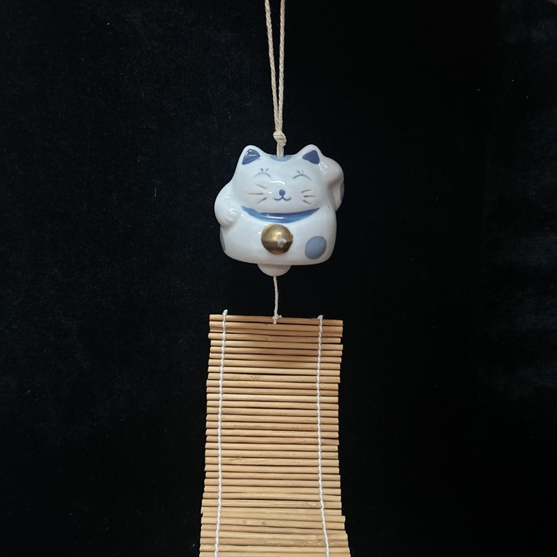 Ceramic Maneki Neko Lucky Cat Hanging Wind Chimes