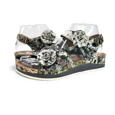 L'artiste by Spring Step Joelina Dazi Ankle Strap Sandal sz 36 Grey Multi Artsy