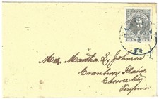 CSA #2 light greenish blue stamp tied to cover, indistinct VA pmk, fine