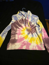 PINK Women’s M Multicolor Tie-Dye Full Zip Fleece Hoodie Logo Long Sleeve