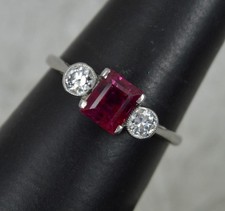 Art Deco No Heat Ruby and Old Cut Diamond Platinum Trilogy Ring c1920