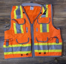 REFLECTIVE VEST High Visibility Multi-Pocket Hi Viz Working Safety RADIANS Lg 3M