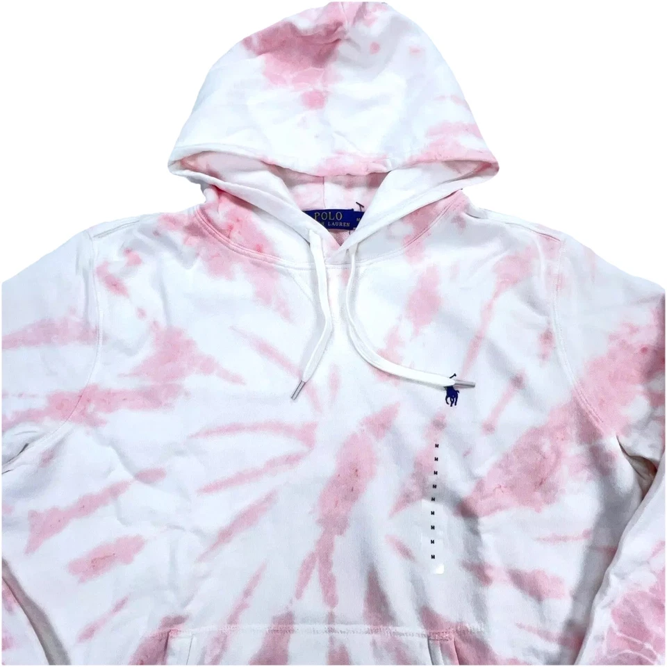Polo Ralph Lauren Hoodie Men Medium Pink Tie Dye Sweatshirt Sweater Adult Cotton - Image 2 of 4