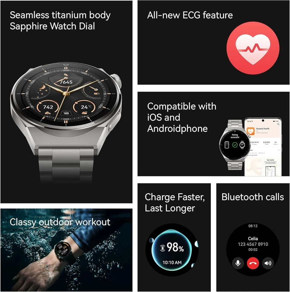 NEW Huawei Watch GT3 Pro Titanium Body – GPS, Heart Rate, SpO₂, 5ATM Waterproof - Image 3 of 4