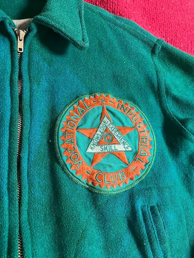 HOLTS 50s Wool Jacket Green Patch Vintage FFA Style Zip US L Size Rare Japan image 5