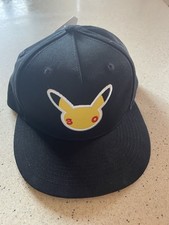 Pok mon 30th Anniversary Pikachu Celebration Hat Flat Bill Snapback Black Yellow