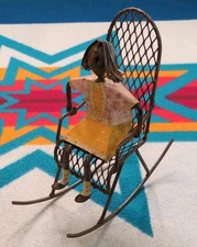 Manuel Felguerez Metal Primitive Folk Art Signed 10” Sculpture Girl Chair VTG