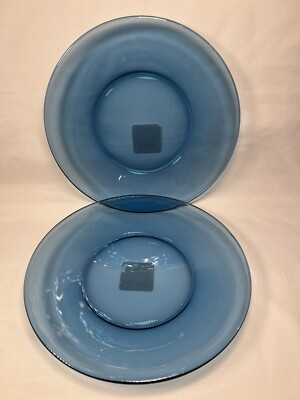 2 New With Tags VINTAGE Anchor Hocking Company DENIUM BLUE GLASS SALAD PLATES 8 