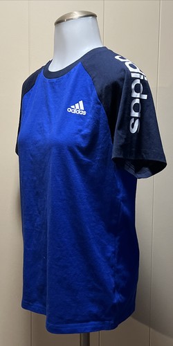 Adidas Shirt Youth Size Med 10/12 Blue White Short Sleeve Tee Graphic Top Logo - Picture 2 of 14