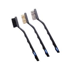 Mini Wire Brush Set 3 Pcs Brass Nylon & Stainless Steel Bristle Jewelry Cleaning