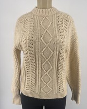 St. Michael Pure New Wool Cable Knit Pullover Sweater UK Made Cream 36" Vintage