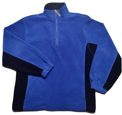 Giordano Men Medium Blue Black Colorblock 1/4 Zip Mock Neck Fleece Pullover